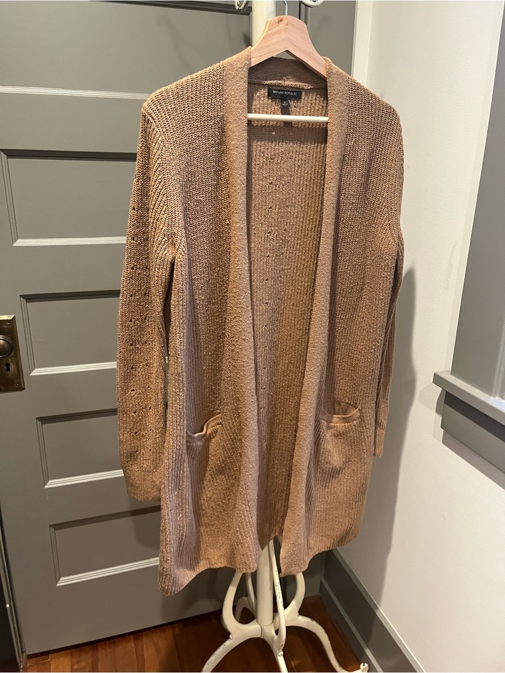 Banana Republic Open-Front Long Cardigan Sweater in Camel